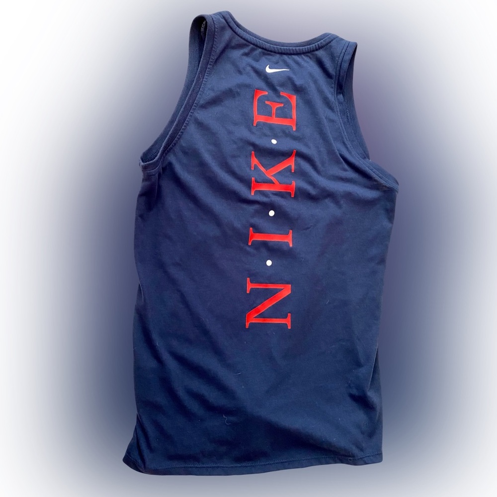 NIKE NAVY AND BLUE LOGO DRI-FIT ATHLETIC TANK TOP // SIZE XS
